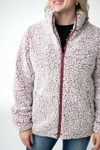 Two Tone Fullzip Sherpa - Cranberry and White