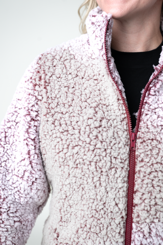 Two Tone Fullzip Sherpa - Cranberry and White