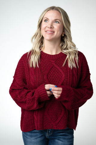 Cable Knit Sweater - Cranberry