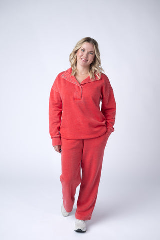 Jesse Vintage Wash Snap Pullover - Red