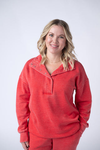 Jesse Vintage Wash Snap Pullover - Red