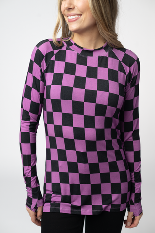 Blair Long Sleeve Top - Black and Purple Checkers