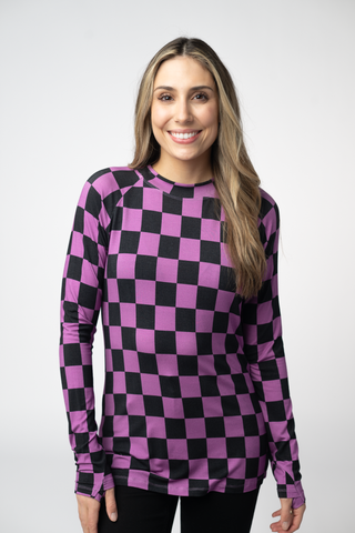 Blair Long Sleeve Top - Black and Purple Checkers
