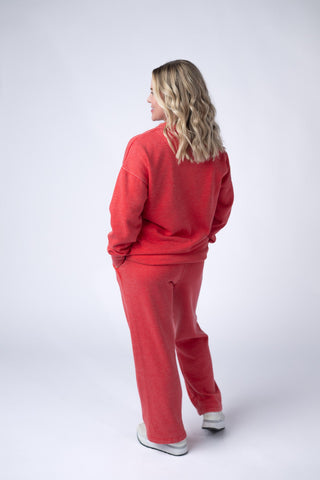 Wide Leg Vintage Wash Bottoms - Red