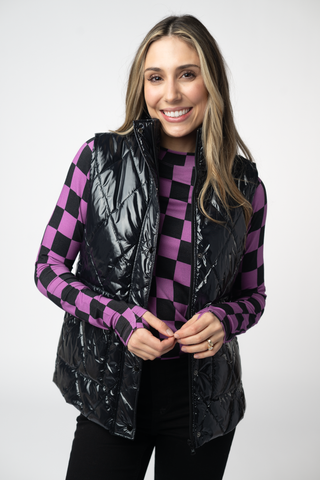 Remy Zip Up Vest - Shiny Black