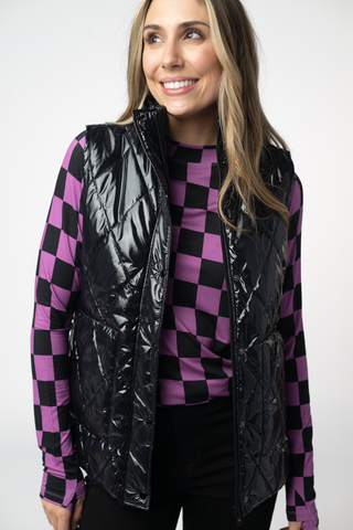 Remy Zip Up Vest - Shiny Black