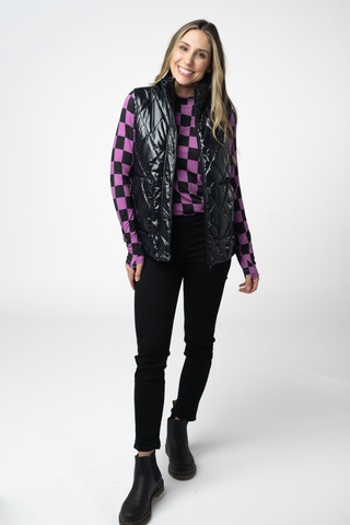 Remy Zip Up Vest - Shiny Black