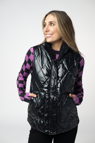 Remy Zip Up Vest - Shiny Black