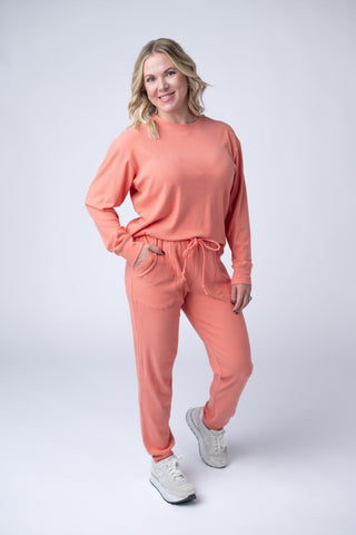 Corrine Ribbed Pullover Top - Coral