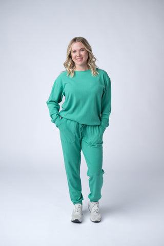 Corrine Ribbed Pullover Top - Emerald