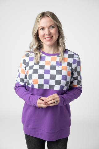 Natalie Pullover - Checkered Bats and Purple