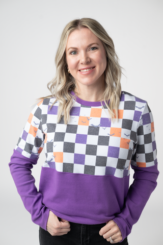 Natalie Pullover - Checkered Bats and Purple