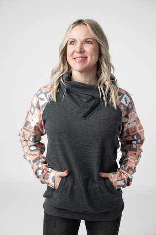 Zoey ZipCowl Sweatshirt -Trick-or-Treat Checkered and Charcoal