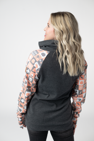 Zoey ZipCowl Sweatshirt -Trick-or-Treat Checkered and Charcoal