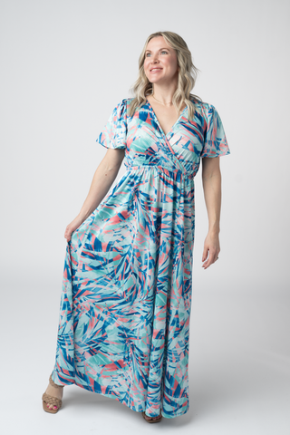Millie Maxi Dress - Abstract Aqua Breeze