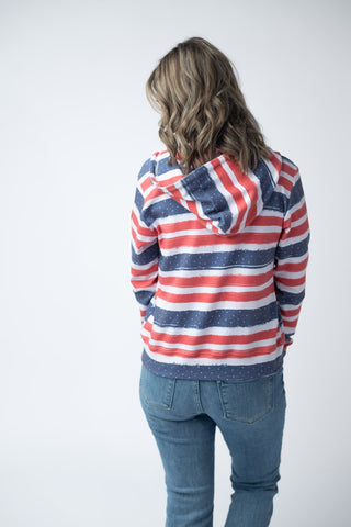 Fullzip Hoodie - Striped Red, White, and Micro Blue Stars