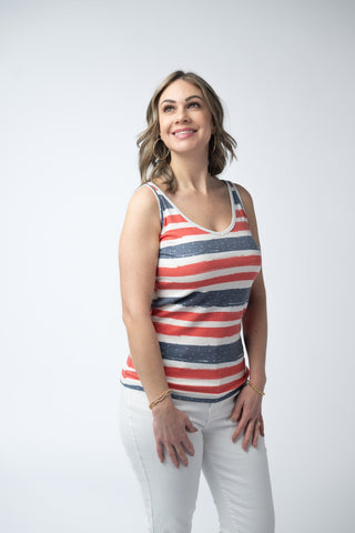 Kennedy Tank - Striped Red, White, and Micro Blue Stars