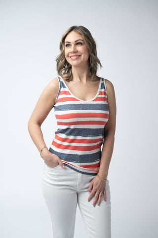 Kennedy Tank - Striped Red, White, and Micro Blue Stars