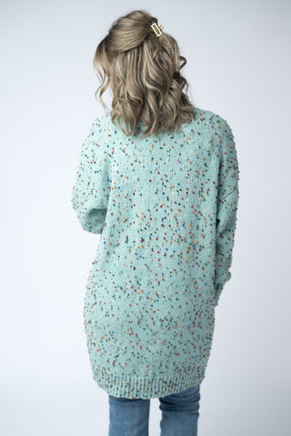 Carly Confetti Dot Cardigan - Aqua Blue