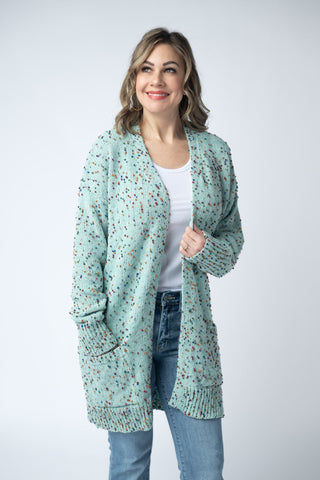 Carly Confetti Dot Cardigan - Aqua Blue