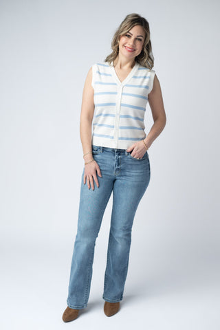 Lucy Striped Button Tank - Sky Blue