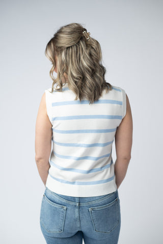 Lucy Striped Button Tank - Sky Blue