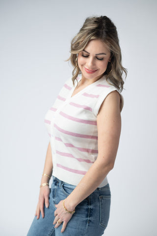Lucy Striped Button Tank - Pink