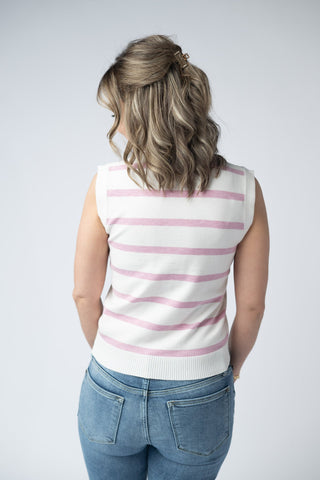 Lucy Striped Button Tank - Pink
