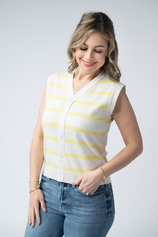 Lucy Striped Button Tank - Yellow