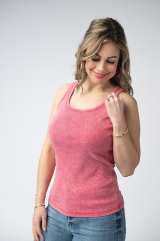 Audrey Vintage Wash Tank - Red