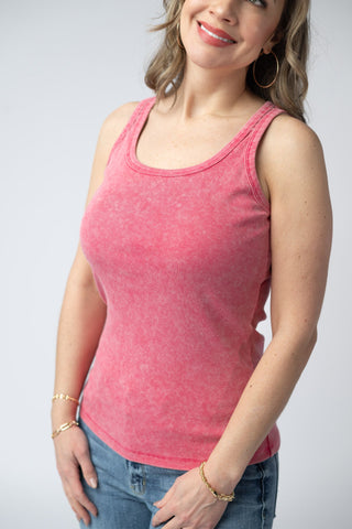 Audrey Vintage Wash Tank - Red