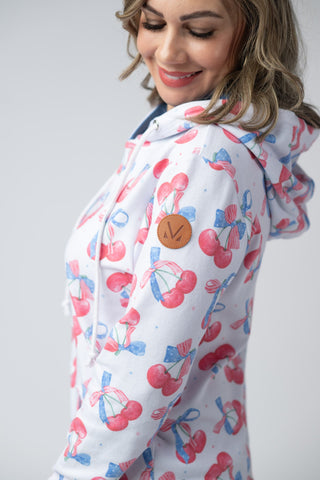 Hailey Pullover Hoodie - Patriotic Cherries