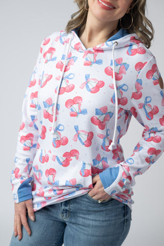 Hailey Pullover Hoodie - Patriotic Cherries