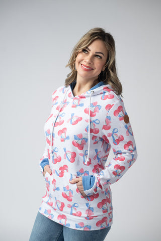 Hailey Pullover Hoodie - Patriotic Cherries