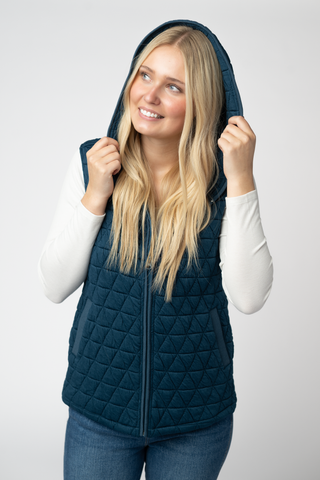 Heather Geometric Hooded Vest - Teal