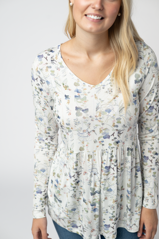Long Sleeve Sarah Ruffle Top - Olive Meadow