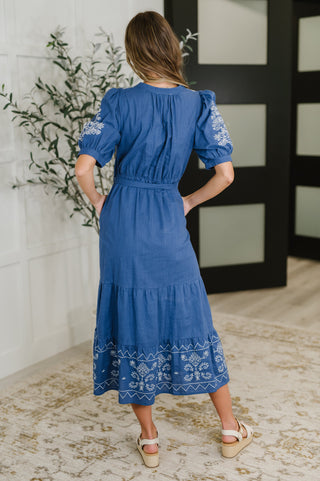 Delicate Devotion Puff Sleeve Dress in Blue
