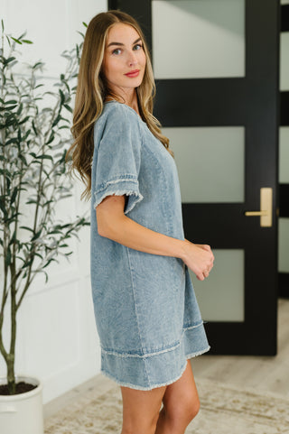 Dressed & Obsessed Chambray T-Shirt Dress in Indigo