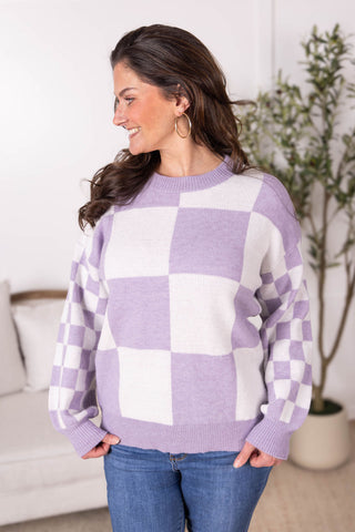 Checkered Pullover Sweater - Lavender