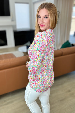 Lizzy Bell Sleeve Top in Lavender Multi Floral