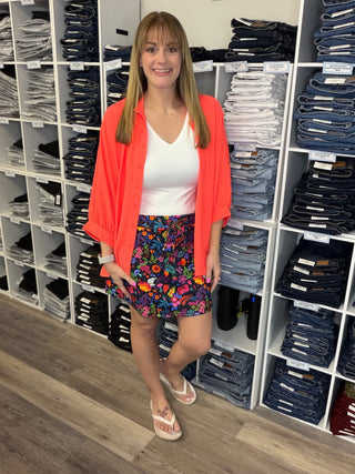 Sloane Button Up Top- Neon Coral