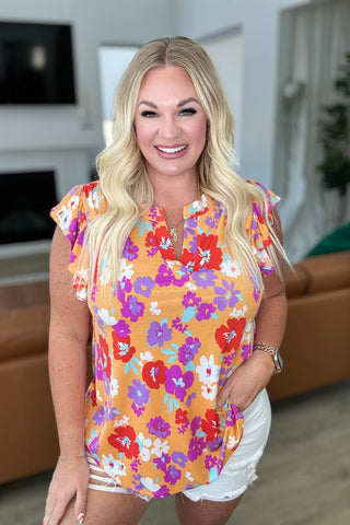 Lizzy Flutter Sleeve Top in Apricot and Red Floral