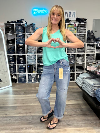 Risen Slouchy Ankle Barrel Cuffed Hem Jeans