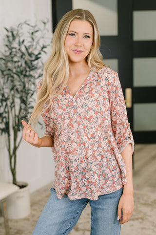 Favorite Florist Split Neck Half Sleeve Top