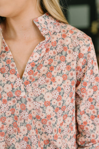 Favorite Florist Split Neck Half Sleeve Top