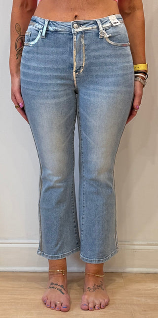 Metallic Seam Mid Rise Judy Blue Flare