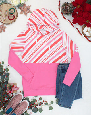 Hailey Pullover Hoodie - Candy Cane and Pink