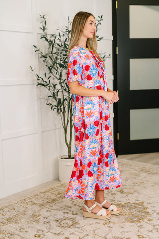 PREORDER: Half Sleeve Poplin Woven Dress in Pink and Blue Floral