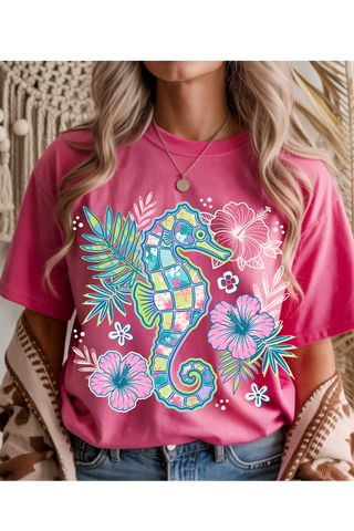 Floral Seahorse Graphic Tee