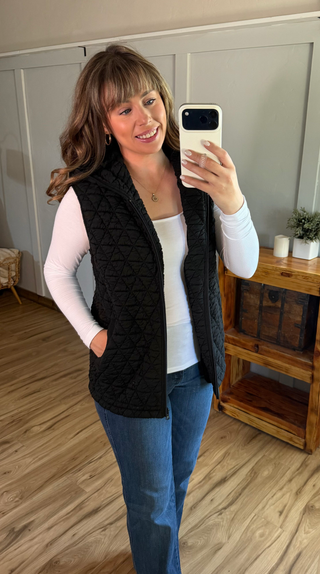 Heather Geometric Hooded Vest - Black
